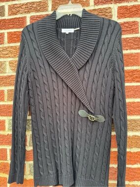 Calvin Klein Black Cable Knit Cardigan with Shawl Collar